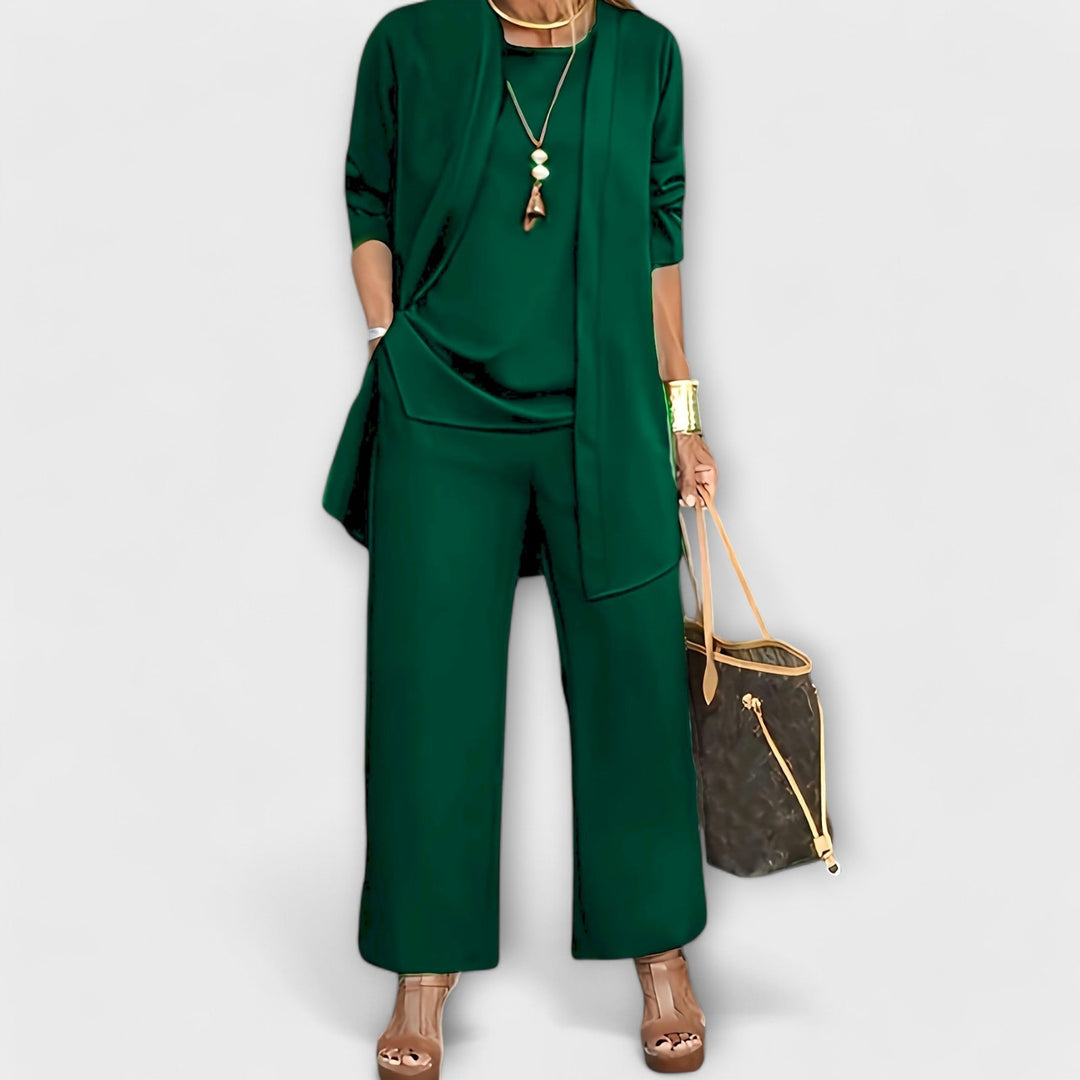 Women’s Three-Piece Set with Open Front Cardigan and Ankle-Length Pants