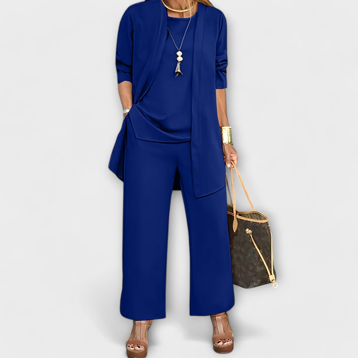 Women’s Three-Piece Set with Open Front Cardigan and Ankle-Length Pants