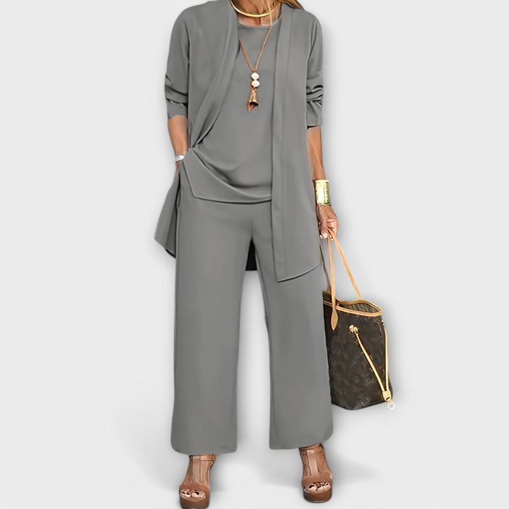 Women’s Three-Piece Set with Open Front Cardigan and Ankle-Length Pants