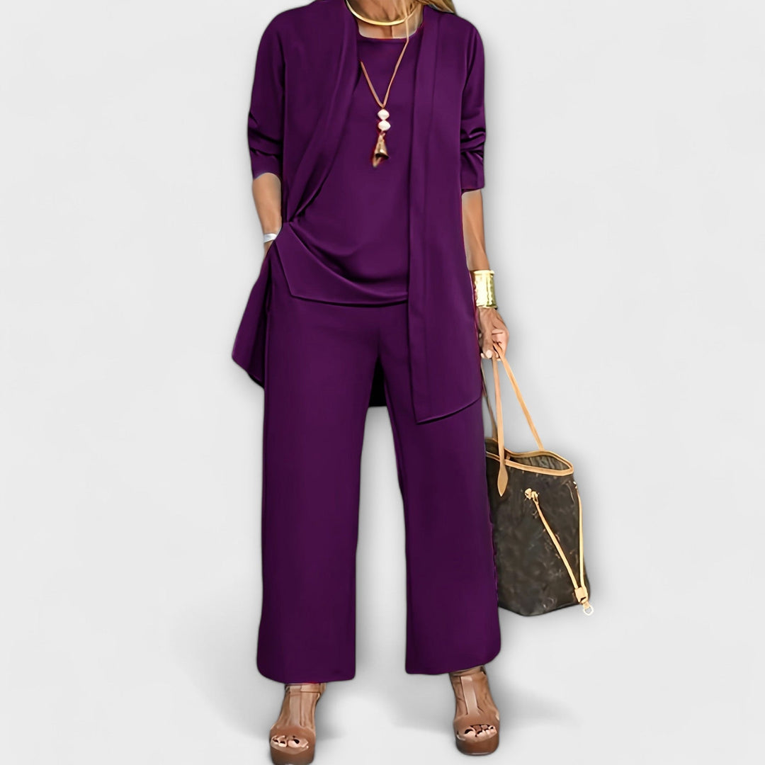Women’s Three-Piece Set with Open Front Cardigan and Ankle-Length Pants