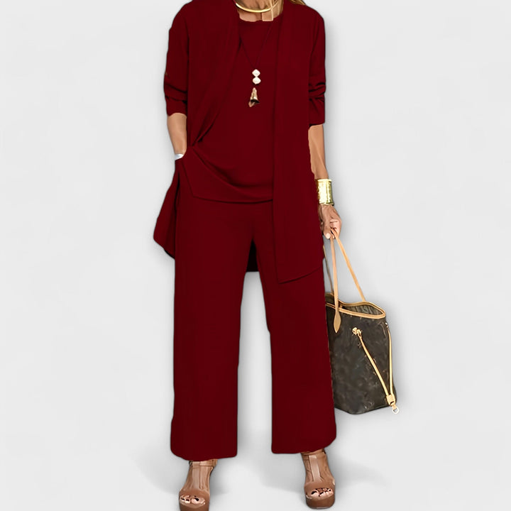 Women’s Three-Piece Set with Open Front Cardigan and Ankle-Length Pants