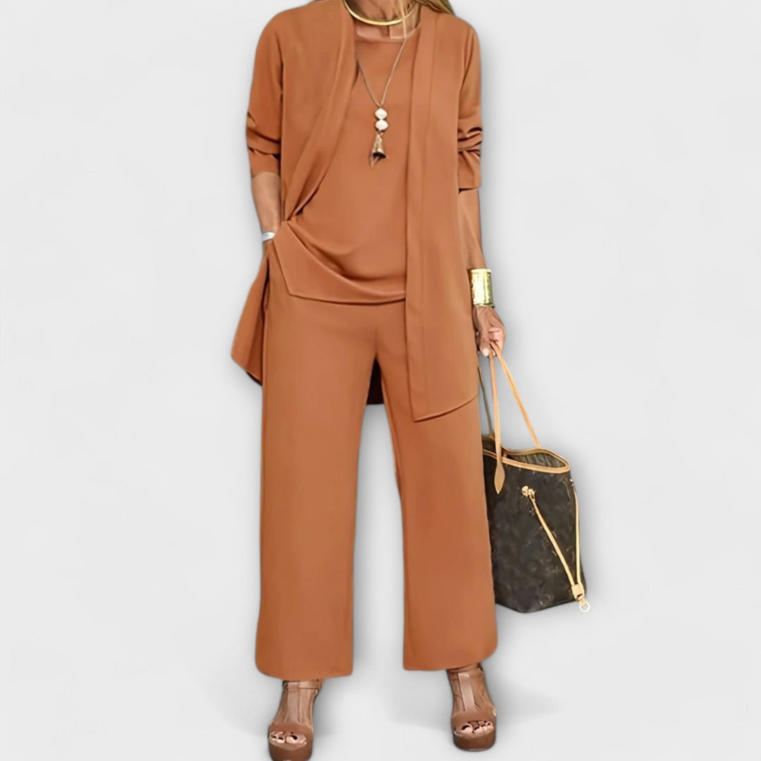 Women’s Three-Piece Set with Open Front Cardigan and Ankle-Length Pants