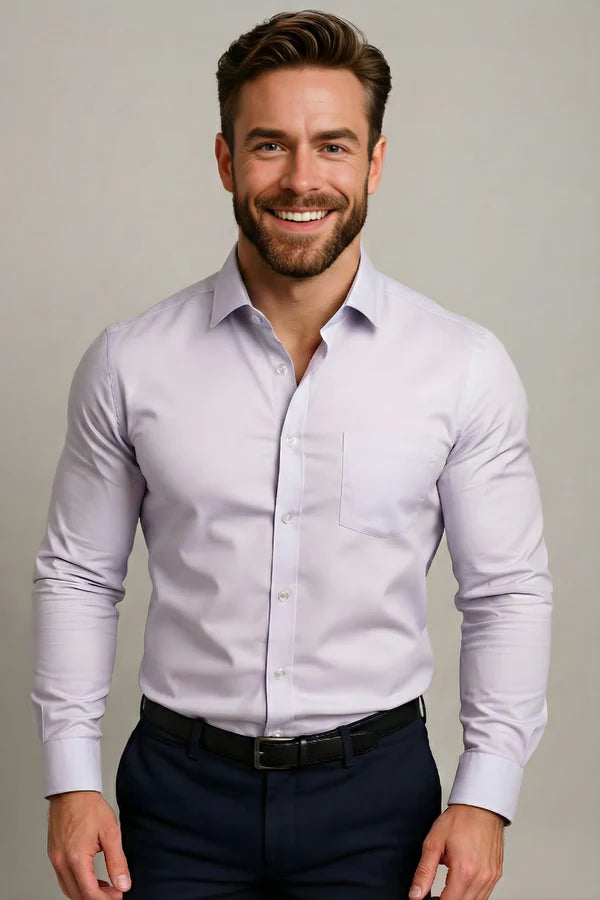Men’s Long-Sleeved Shirt with Point Collar