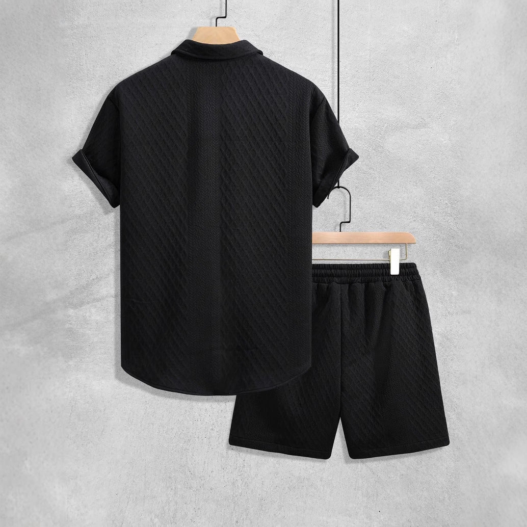 Men’s Shirt and Shorts Set with Pointed Collar