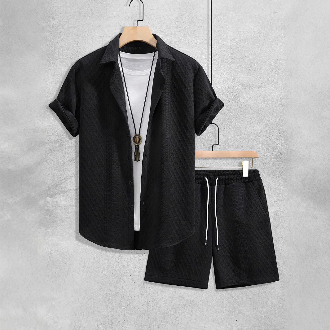 Men’s Shirt and Shorts Set with Pointed Collar