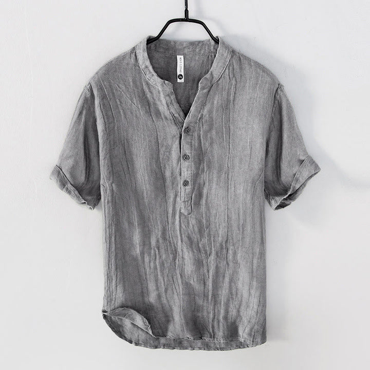 Men’s Shirt with Band Collar and Button Placket