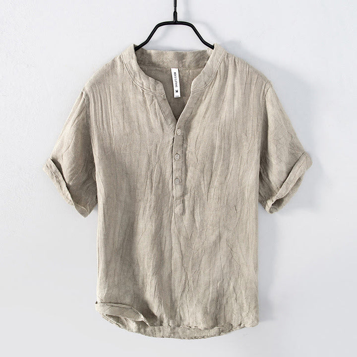 Men’s Shirt with Band Collar and Button Placket