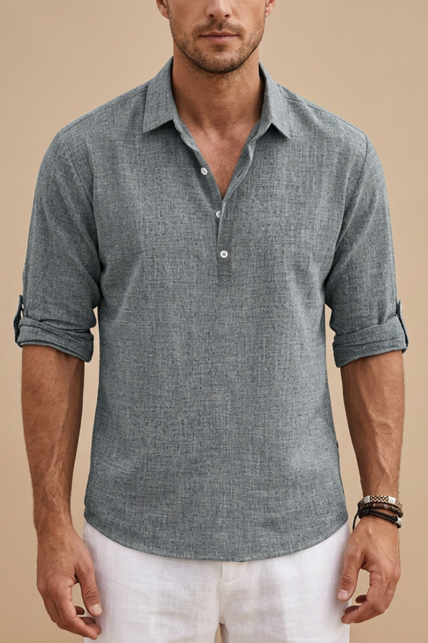 Men’s Shirt with Point Collar and Button Placket