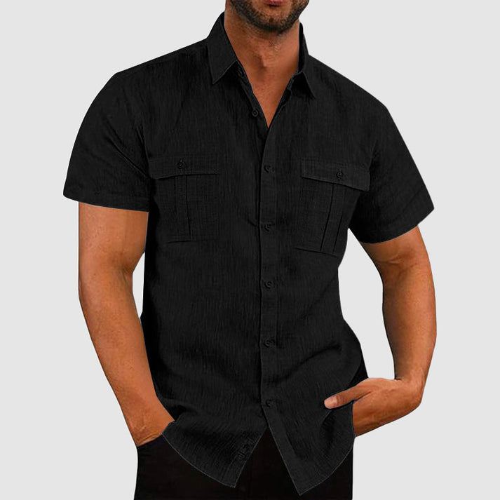 Men’s Short Sleeve Shirt with Dual Pocket and Button Closure