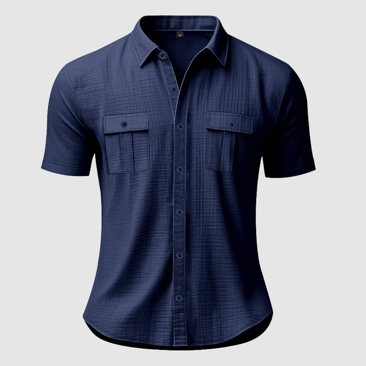 Men’s Short Sleeve Shirt with Dual Pocket and Button Closure