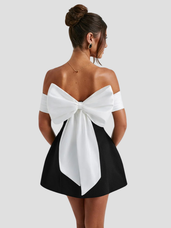 Women’s Formal Mini Dress with Off‑Shoulder and Back Bow Detail