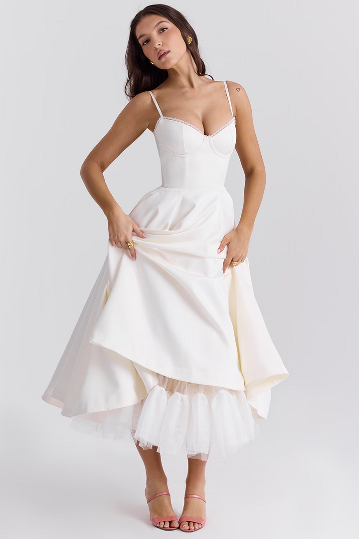 Women’s Midi Dress with Spaghetti Straps and Side Pockets