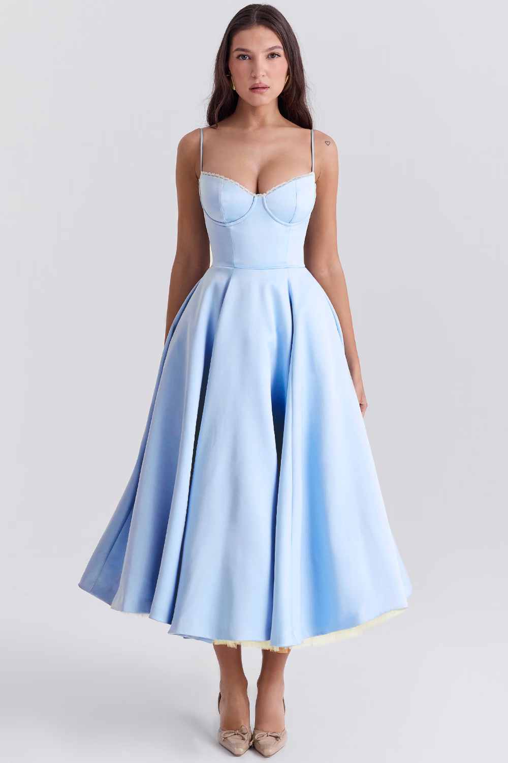 Women’s Midi Dress with Spaghetti Straps and Side Pockets