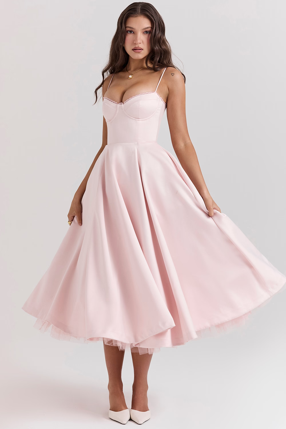 Women’s Midi Dress with Spaghetti Straps and Side Pockets