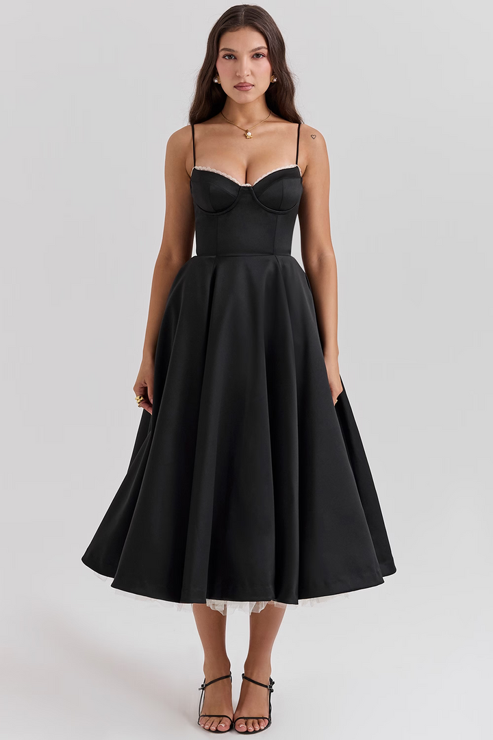 Women’s Midi Dress with Spaghetti Straps and Side Pockets