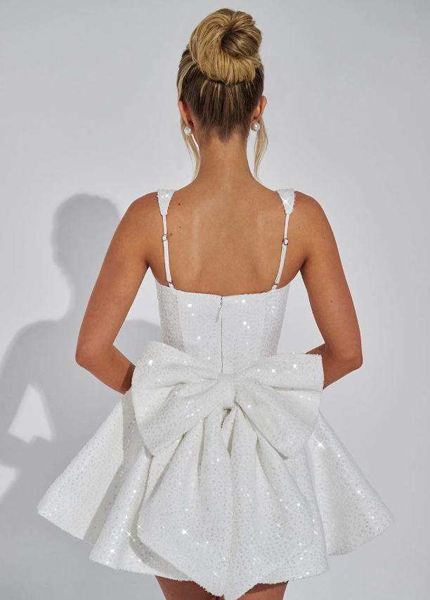 Women’s Mini Dress with Sequin Tweed Bow Detail