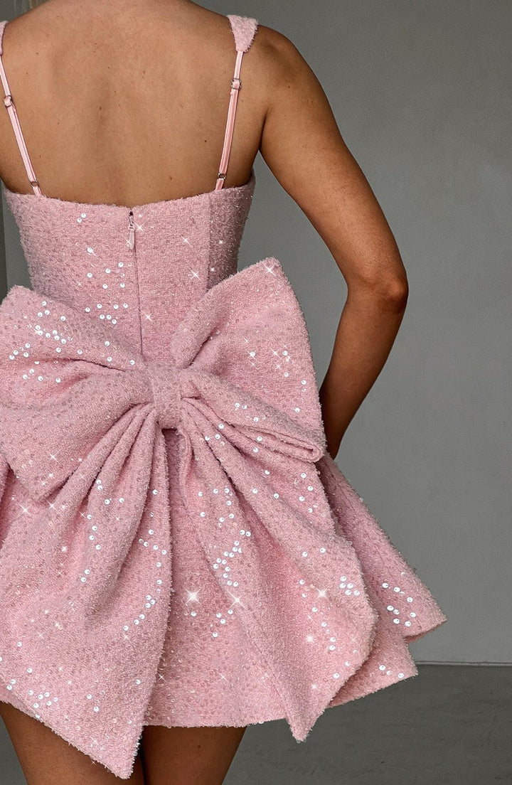 Women’s Mini Dress with Sequin Tweed Bow Detail