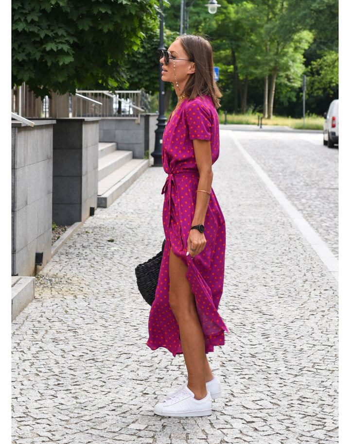 Women’s Wrap Dress with V-Neckline and Floral Pattern