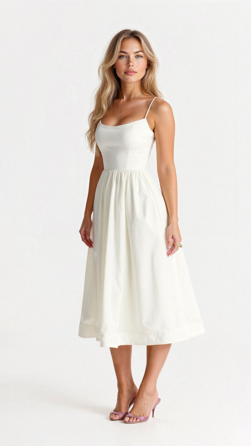 Women’s A-Line Midi Dress with Flared Skirt Panels