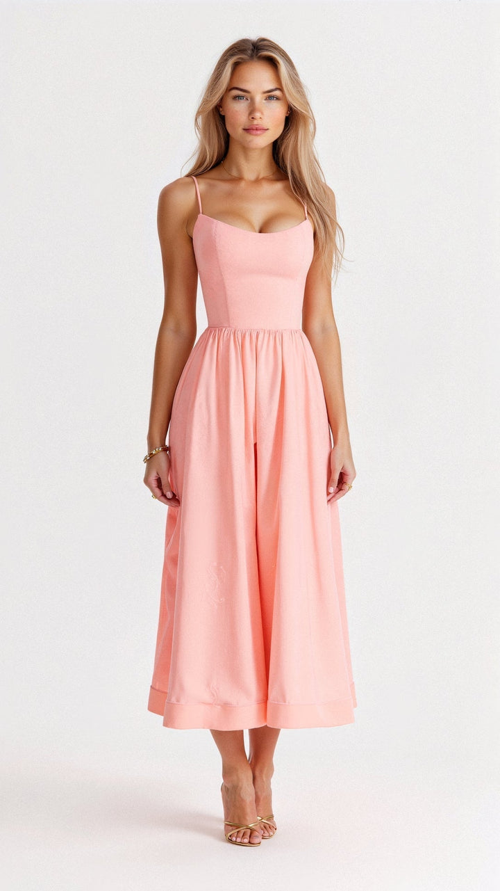 Women’s A-Line Midi Dress with Flared Skirt Panels