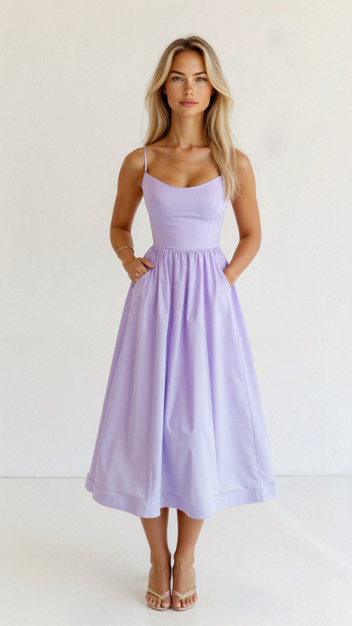 Women’s A-Line Midi Dress with Flared Skirt Panels