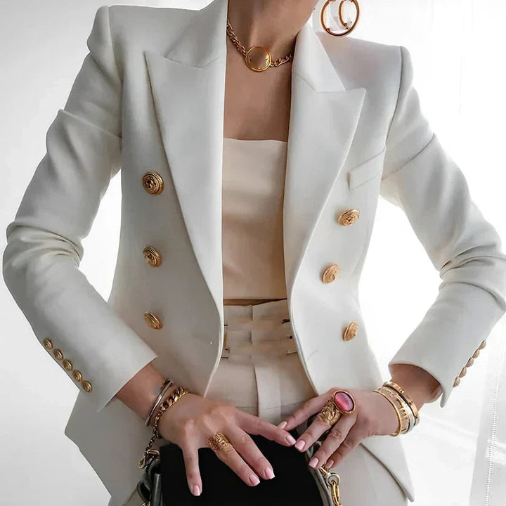 Women’s Blazer with Peak Lapels and Gold-Tone Buttons