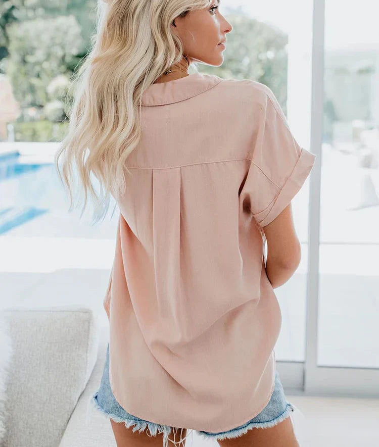 Women’s Blouse with Button Closure and Short Rolled-Up Sleeves