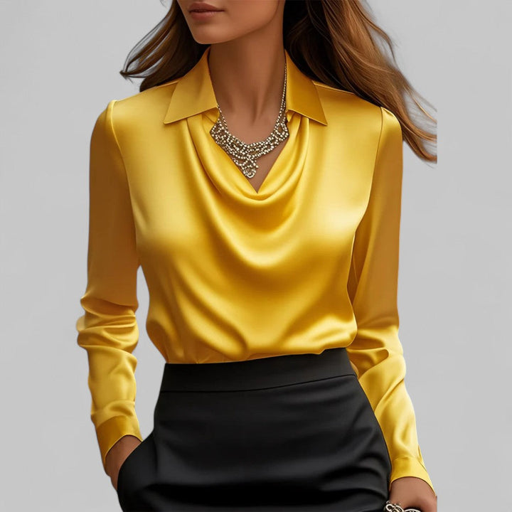 Women’s Blouse with Draped Neckline and Long Sleeves