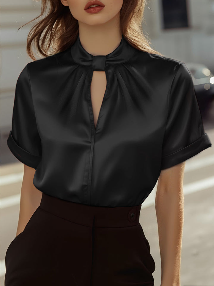 Women’s Blouse with High Neck Collar and Keyhole Opening