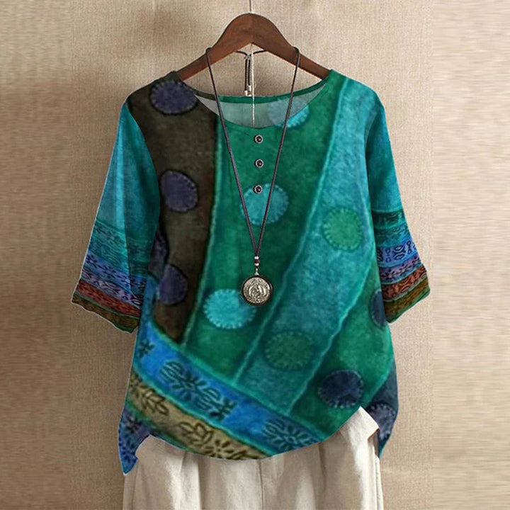 Women’s Blouse with Round Neckline and Button Placket