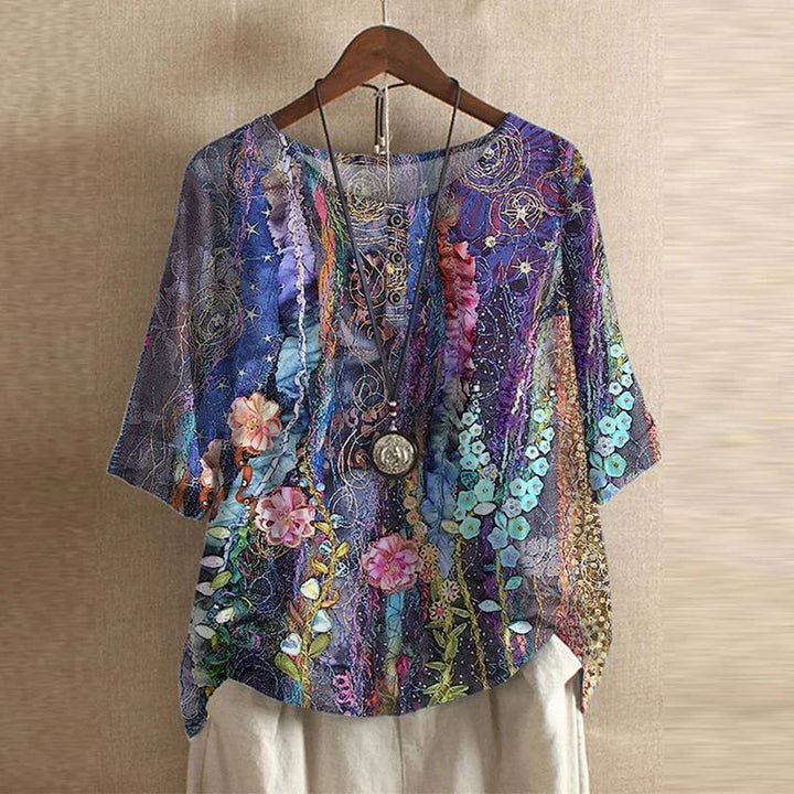 Women’s Blouse with Round Neckline and Button Placket