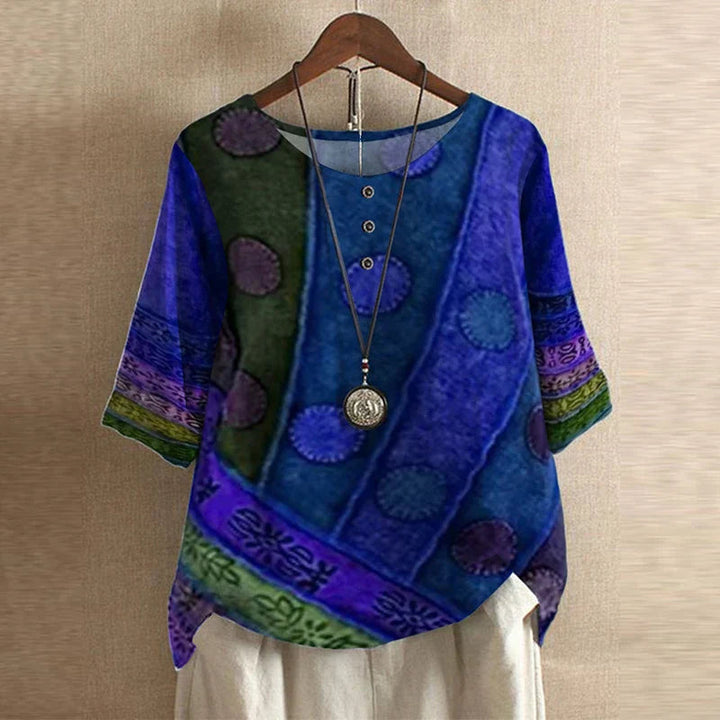 Women’s Blouse with Round Neckline and Button Placket