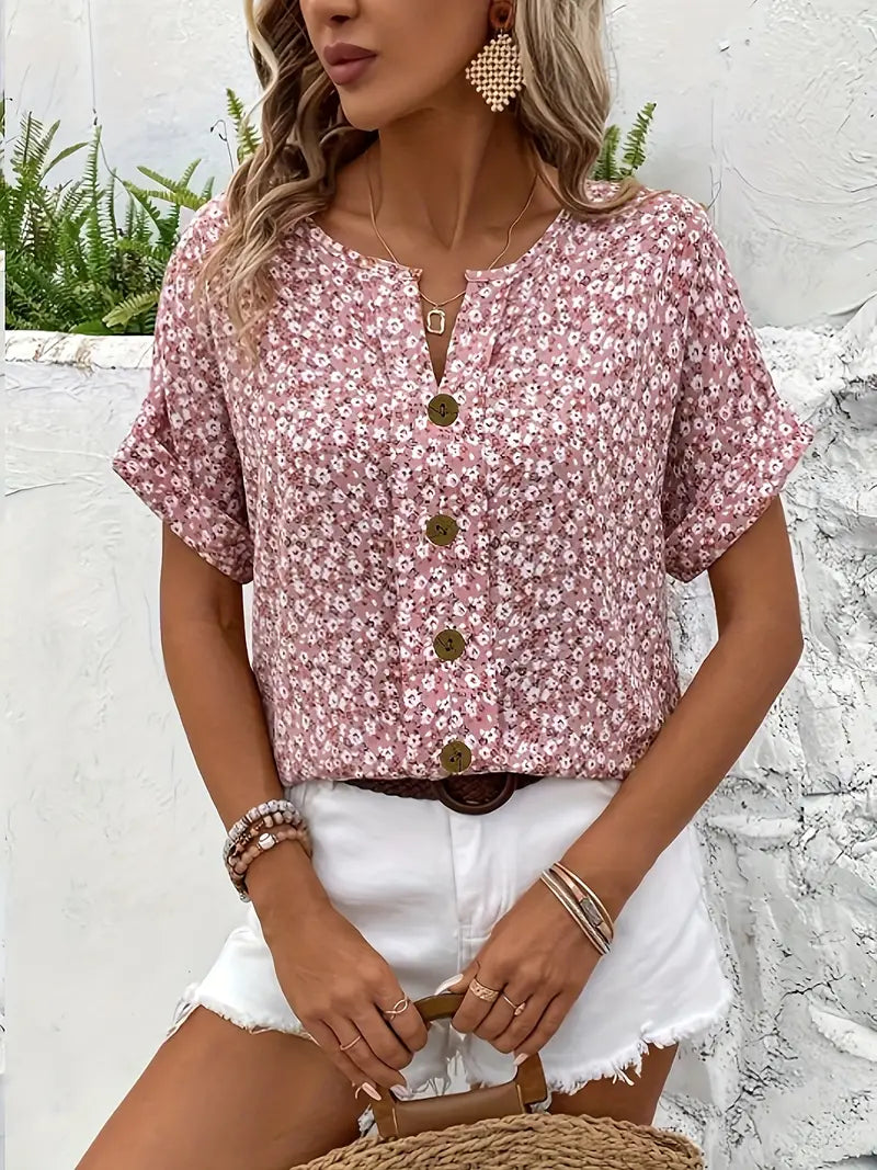 Women’s Blouse with Split Neckline and Front Buttons