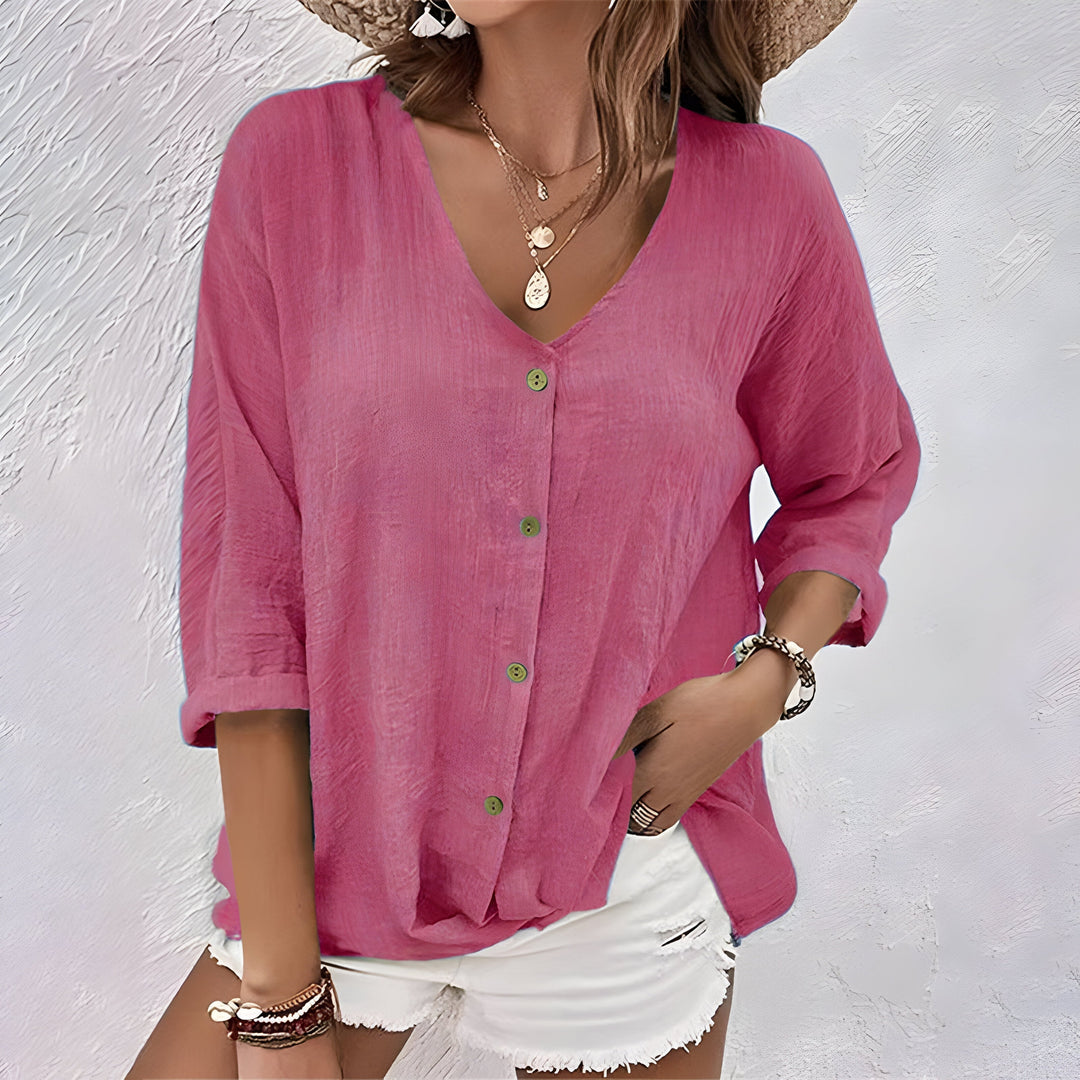 Women’s Blouse with V-Neckline and Button Front