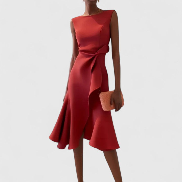 Women’s Dress with Asymmetrical Waist Detail and Sleeveless Construction