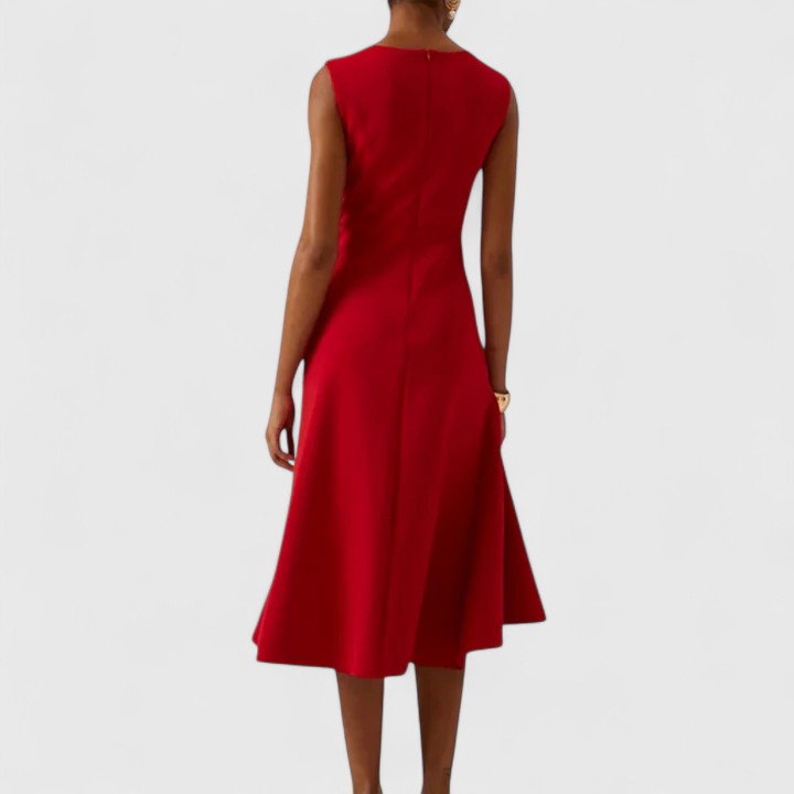 Women’s Dress with Asymmetrical Waist Detail and Sleeveless Construction