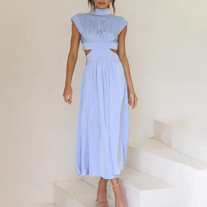 Women’s Dress with High Neckline and Waist Cutouts