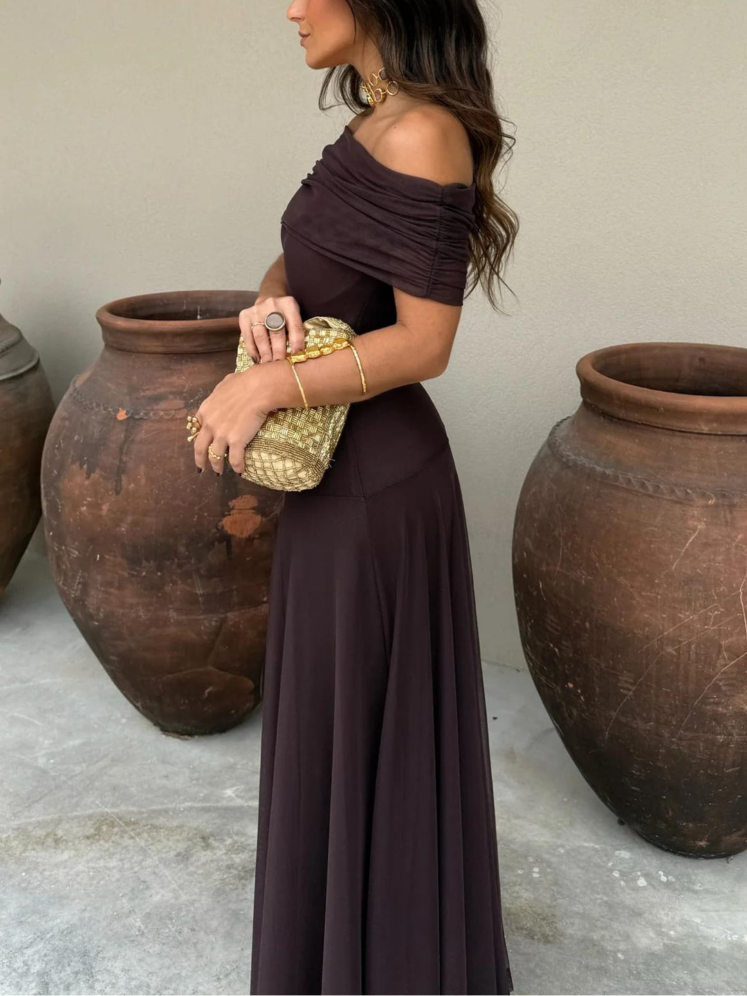 Women’s Dress with Off-the-Shoulder Sleeves
