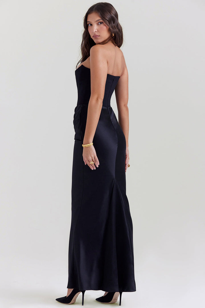 Women’s Dress with Strapless Neckline and Draped Waist Panel