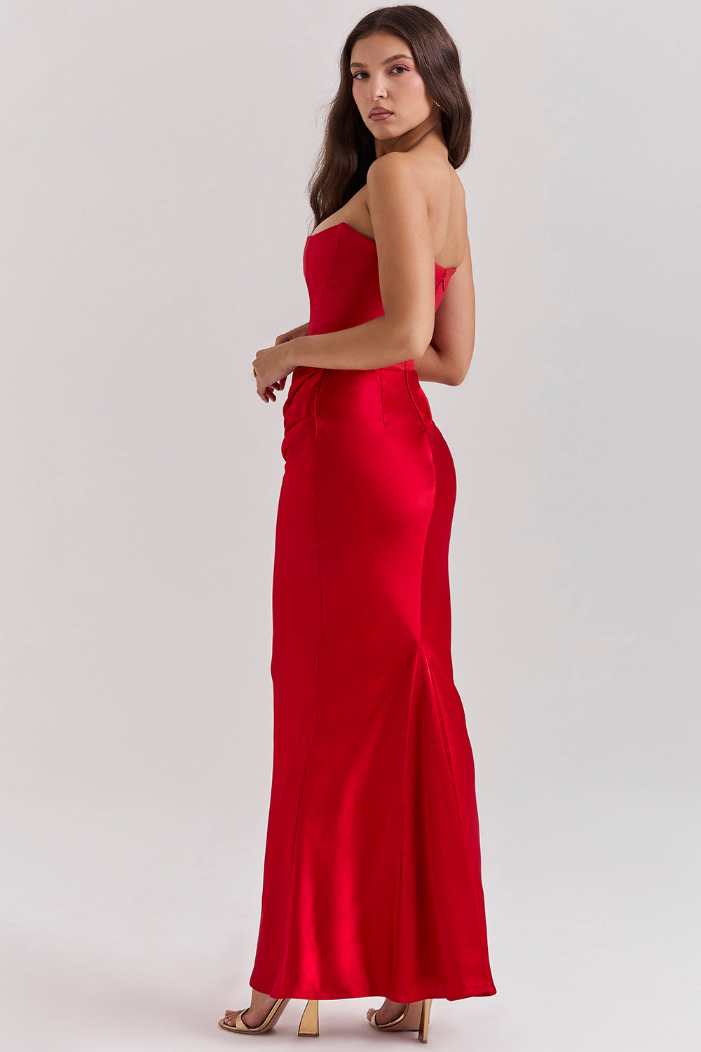 Women’s Dress with Strapless Neckline and Draped Waist Panel