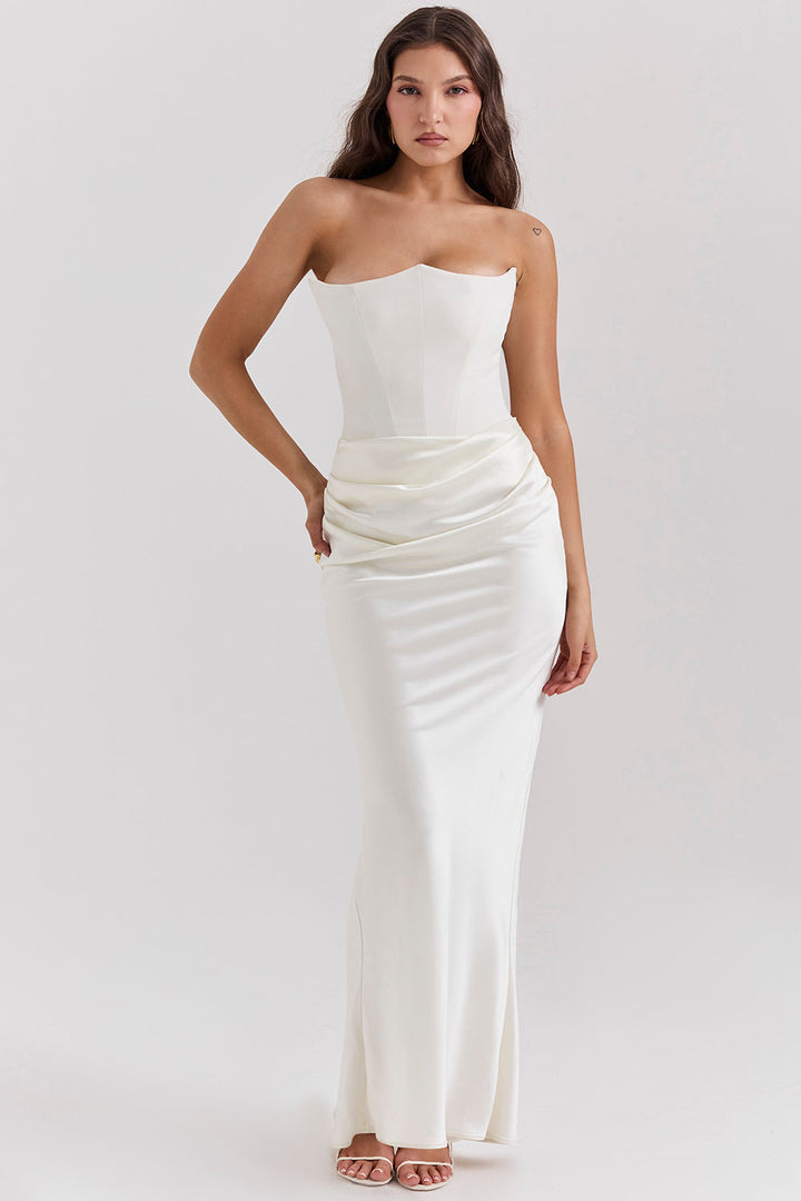 Women’s Dress with Strapless Neckline and Draped Waist Panel