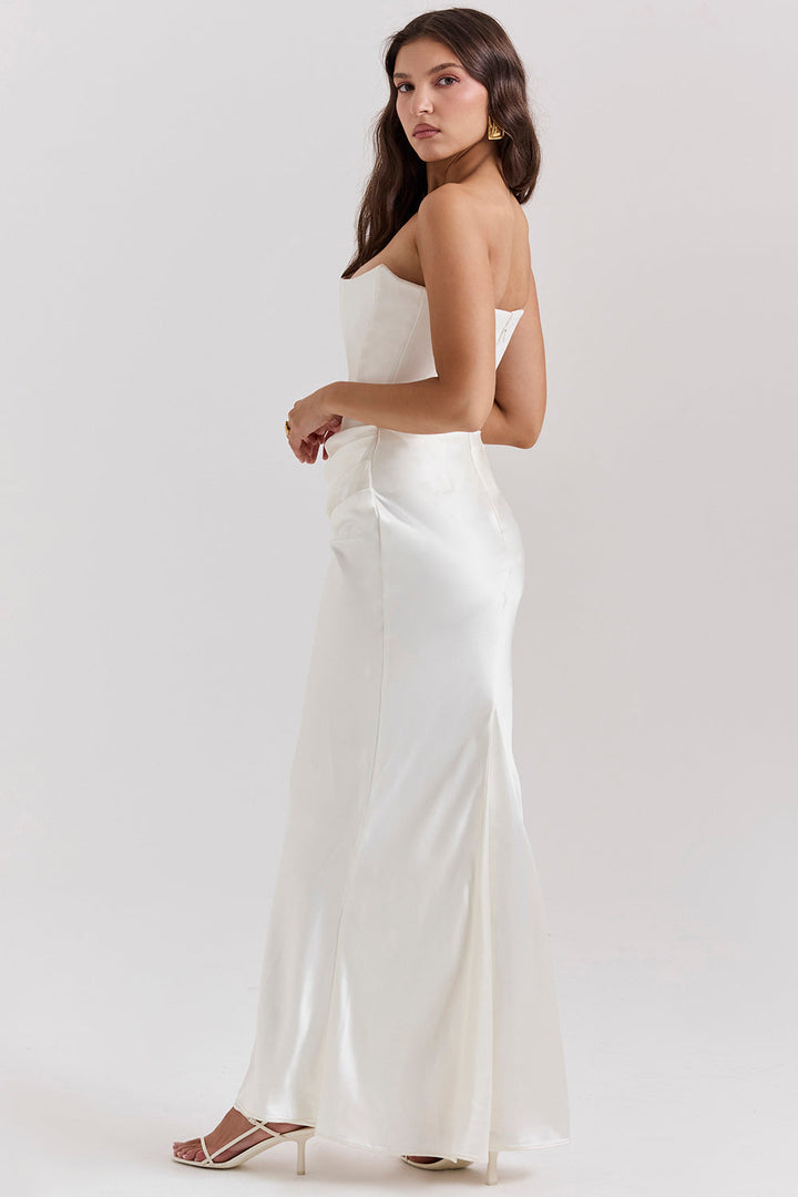 Women’s Dress with Strapless Neckline and Draped Waist Panel