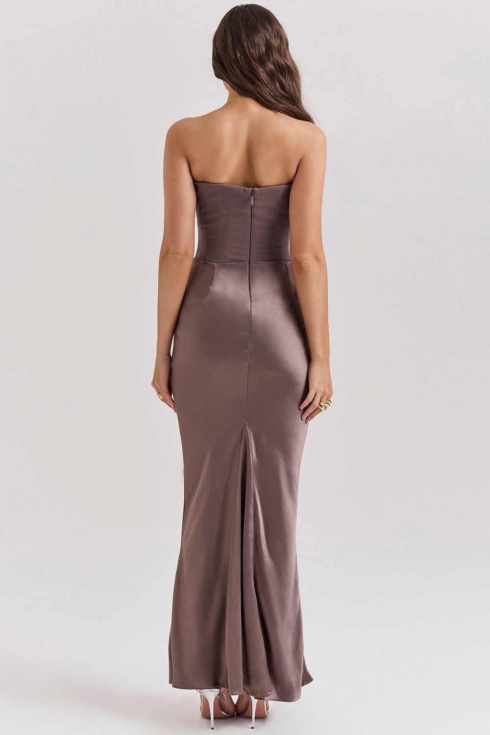 Women’s Dress with Strapless Neckline and Draped Waist Panel