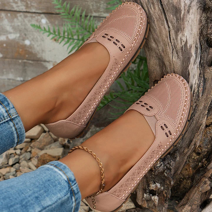 Women’s Flats with Perforated Upper and Stitched Edge