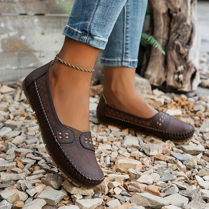 Women’s Flats with Perforated Upper and Stitched Edge
