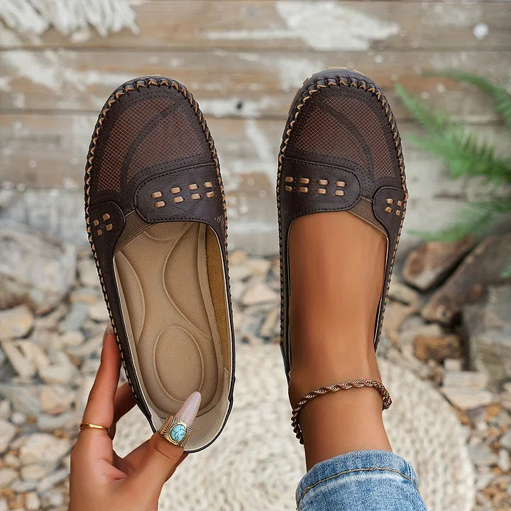 Women’s Flats with Perforated Upper and Stitched Edge