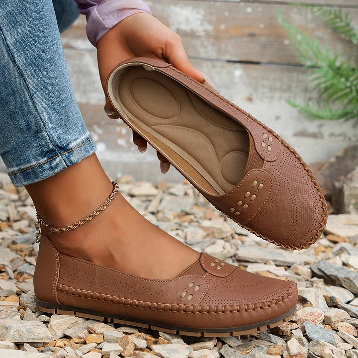 Women’s Flats with Perforated Upper and Stitched Edge