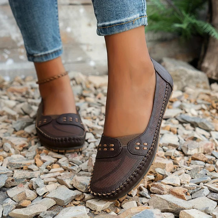 Women’s Flats with Perforated Upper and Stitched Edge