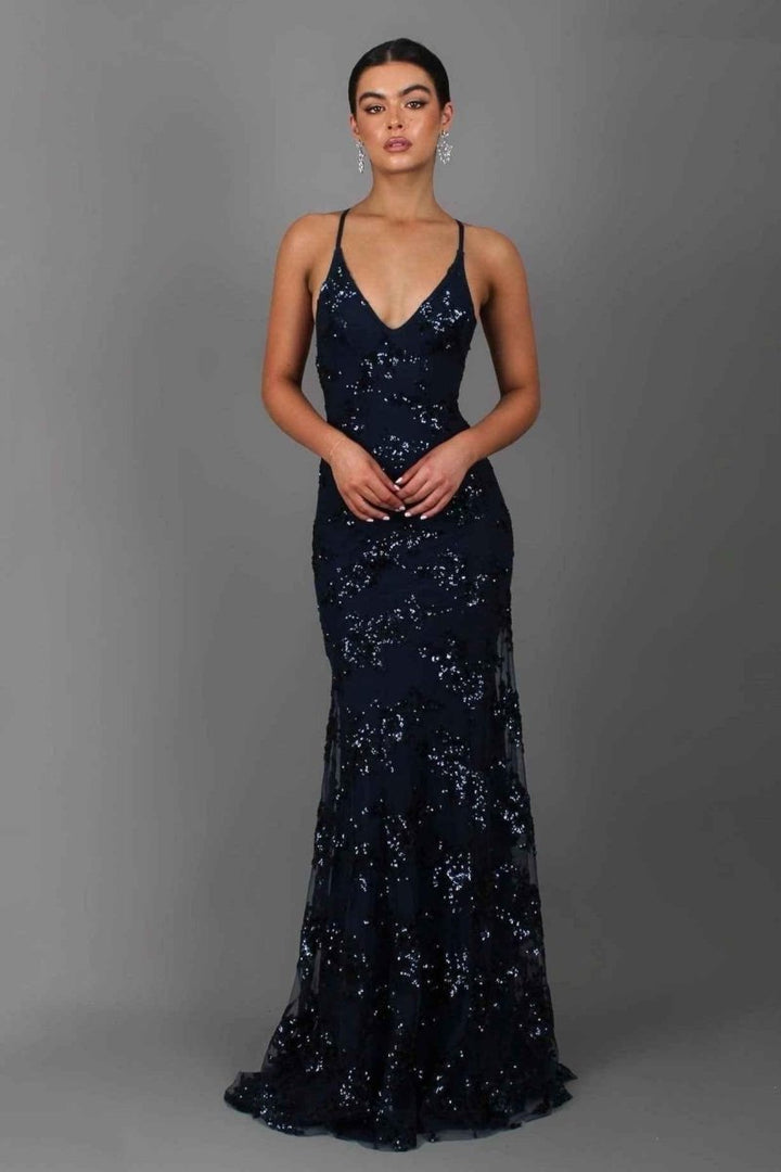 Women’s Floor-Length Dress with V-Neck and Spaghetti Straps
