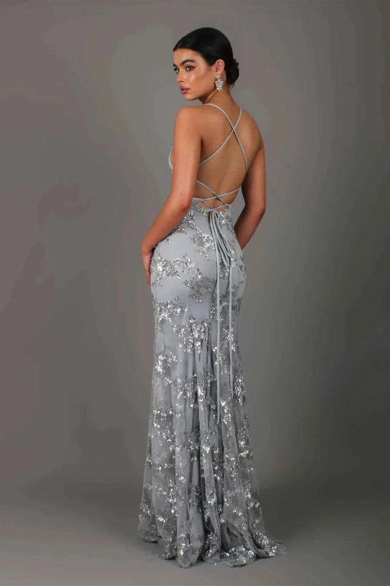 Women’s Floor-Length Dress with V-Neck and Spaghetti Straps